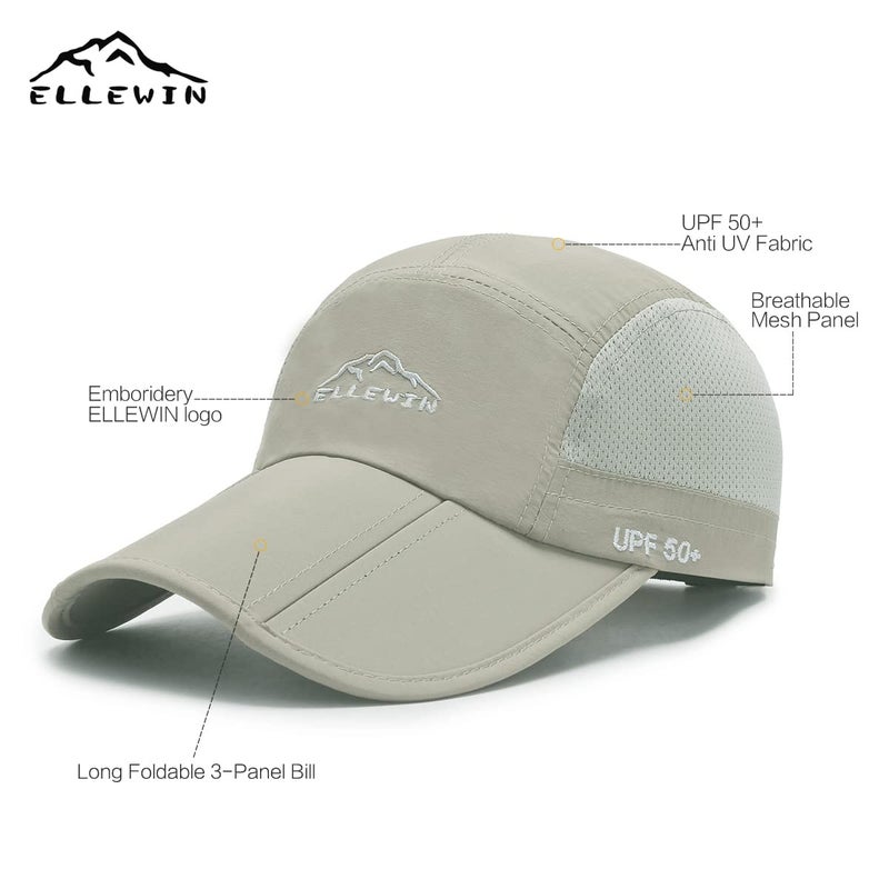 ELLEWIN Men's Baseball Cap UPF50 Hat W/Foldable Long Large Bill,One Size,Khaki - Image 4